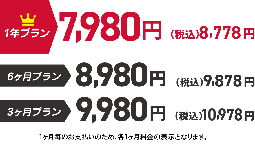 お得1年プラン,6ヶ月プラン,3ヶ月プラン