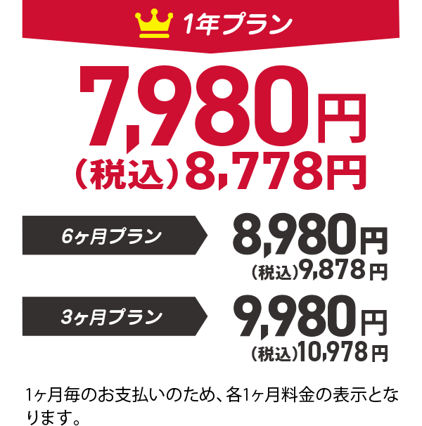 お得1年プラン,6ヶ月プラン,3ヶ月プラン