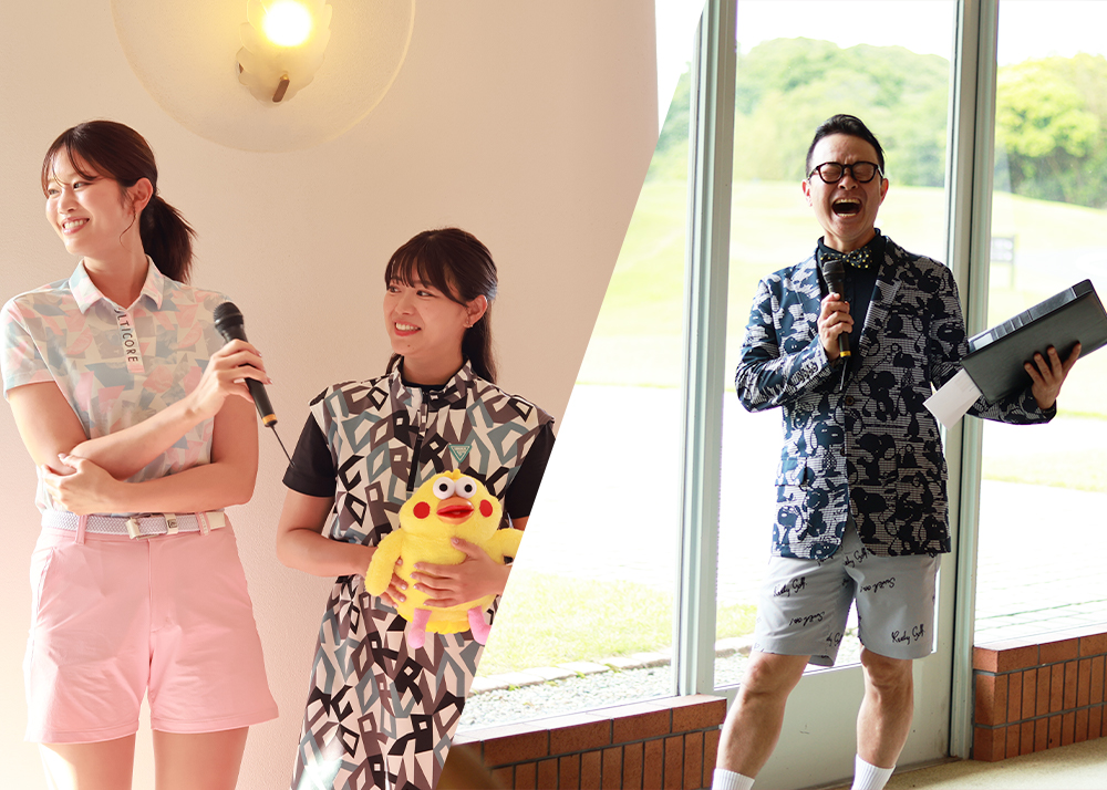 表彰式での稲村亜美さん、黒田カントリークラブさん、山内鈴蘭さん