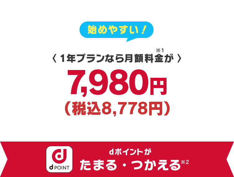 1年プランなら月額料金が8,778円で始めやすい！